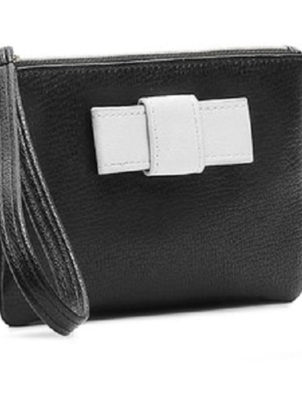 Black Faux Leather Wristlet with White Bow